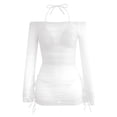 thumbnail image 4 of ZHOGXU Womens Swimsuits Three Piece Solid Color Halter Neck Bkinini Sets And Mesh Cover Upscomfortable Stylish Swimwear For Beach Pool,White,L, 4 of 5