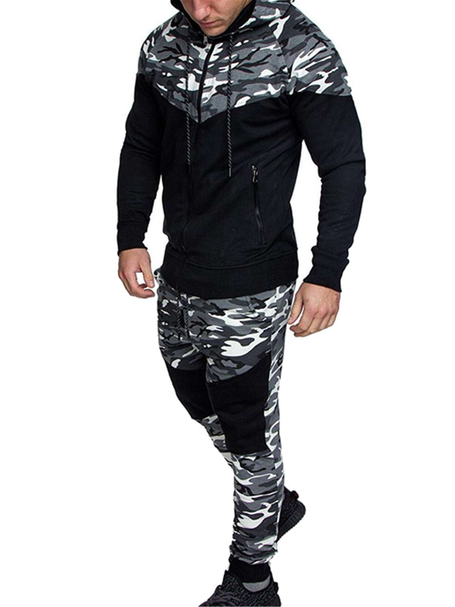 Men Autumn Patchwork Zipper Sweatshirt Tops+Pant Sets Sports Suit Tracksuit New 