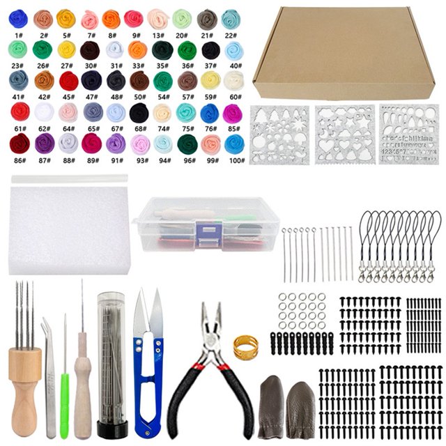 BUYISI Complete Needle Felting Kit Handmade Wool Felt Material And Essential Tools 50 Colors+Box