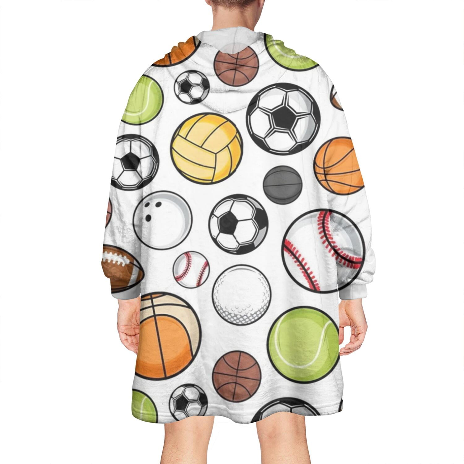 Baseball Football Pattern Wearable Oversized Blanket,Wearable Blanket Hoodie for Adults,Cozy Hooded Blankets with Super Pockets,Super Warm Fuzzy Pullover for Women & Men