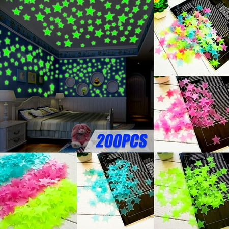 200pcs Glow in the Dark Stars Stickers for Ceiling, TSV Night Luminous Wall Decals Adhesive Shining Teenagerss Room Decor