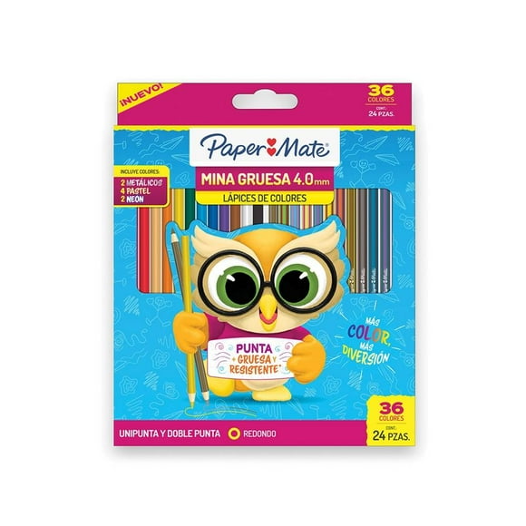 Lápices de Colores Paper Mate Redondos 4.0mm 12 Piezas Unipunta + 12 Piezas Doble Punta