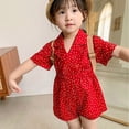 thumbnail image 6 of Gyratedream Child Baby Girls Short Sleeve Polk Dot Button Down Overall Summer Red Jumpsuit,1-7 Years, 6 of 8