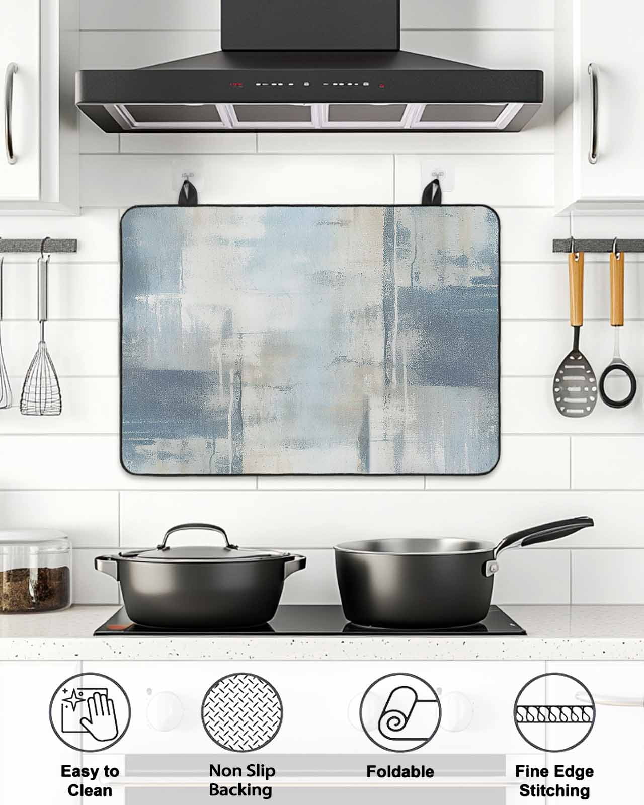 Stove Top Covers for Electric Stove, Blue Beige Glass Stovetop Cover Protector, Oil Painting Abstract Art Contemporary Induction Cooktop Protector Oven Mat for Kitchen Countertop 24"x21"