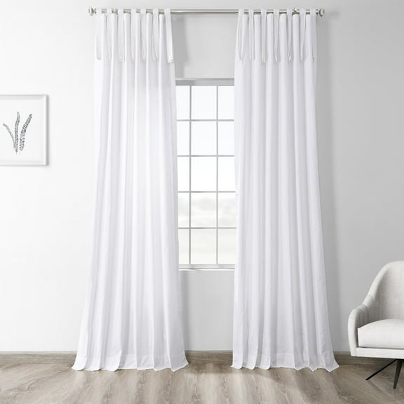 Whisper White Solid Cotton Tie-Top Curtain (1 Panel), Whisper White, 50W X 108L