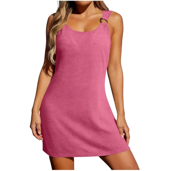 Sokhug Womens Sleeveless Deep V Swimsuit Cover Up Side Split Beach Dress Casual Solid Color Sundress