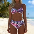 thumbnail image 4 of Levmjia Women's Floral Printed Bikini Set No Steel Support Padded Bra Triangle Bottoms Pants Split Swimwear Swimming Beach Vacation, 4 of 7