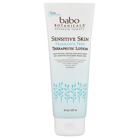 Babo Botanicals Sensitive Skin Hydra Therapy Lotion 8oz with Organic Calendula & Oat Protein, Fragrance-Free, Hypoallergenic, Vegan