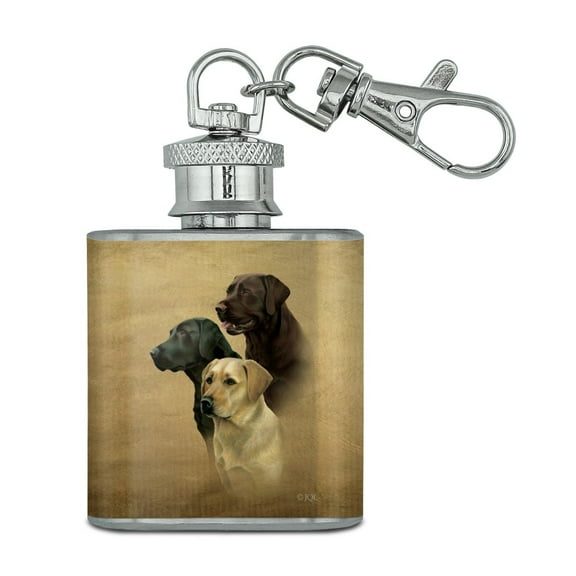 Labrador Retriever Trio Dogs Portrait Stainless Steel 1oz Mini Flask Key Chain