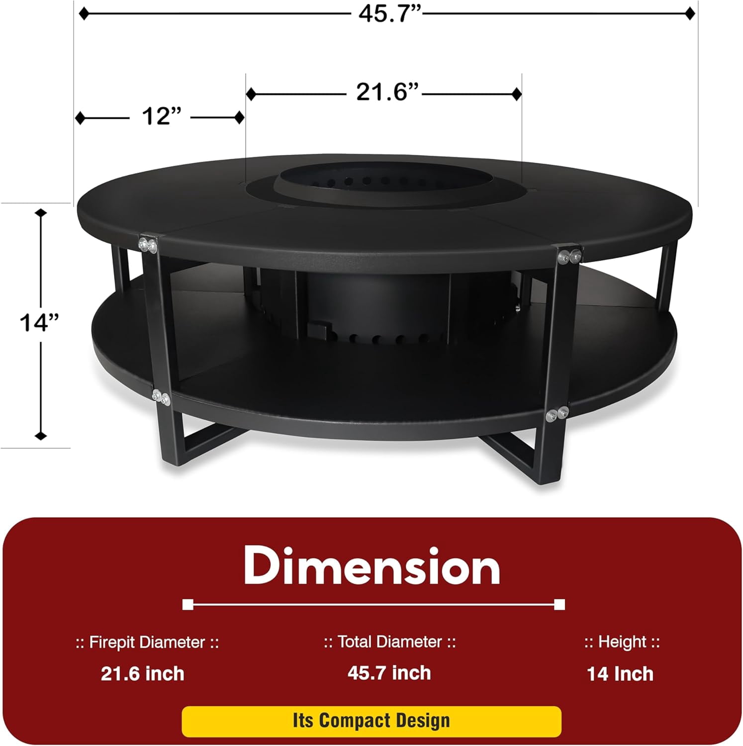21.6" Smokeless Fire Pit with Round Tabletop and Firewood Storage Shelf - Durable Carbon Steel Bonfire Fire Pit - Smokeless Fire Pits for Outside Gathering