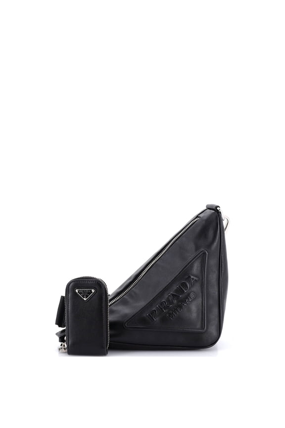 Pre-Owned Triangle Logo Zip Crossbody Bag Embossed Leather Mini By Rebag