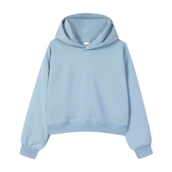 Hoodies Women Blue Cropped Hoodie Womens Long Sleeve Casual Pullover Sweatshirts for Women Trendy Hoodie L