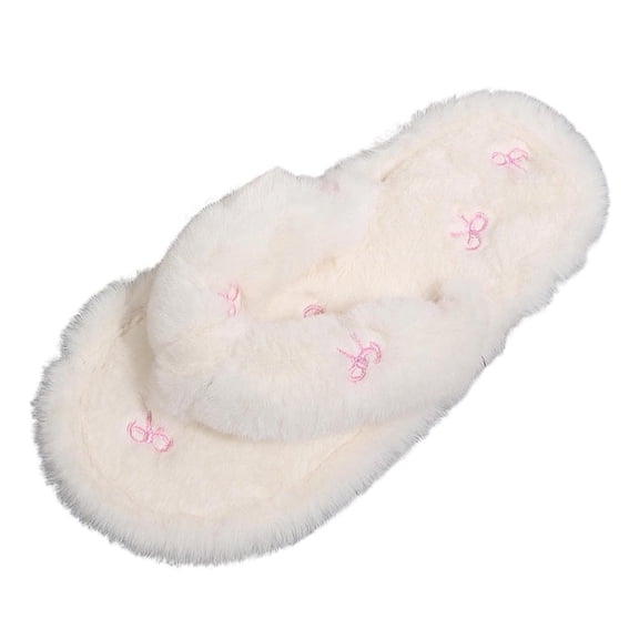 CYRBOKO Fuzzy Slippers for Women, Casual Warm Comfy Open Toe Womens Slide Slippers White Size 5.5-6
