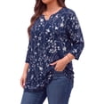 thumbnail image 4 of WellSize Plus Size Womens Tunic Tops 3/4 Sleeve Dressy Fall Blouses Casual V Neck Floral Shirts Tunics for Leggings, 4 of 8