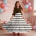 thumbnail image 6 of Little Girls Maxi Dress 4-14 Years Ruffle Half Sleeve Round Neck Floral Print Tiered Long Dress with Side Pockets Brown H 13-14 Years, 6 of 7