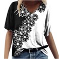 thumbnail image 2 of POTETI Women's Tshirts White Printing Casual V-neck Short Sleeve Loose T-shirt Tops, 2 of 4