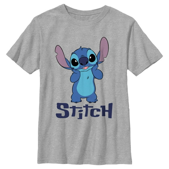 Boy's Lilo & Stitch Cute Portrait Stitch  Graphic Tee Athletic Heather Large