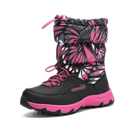 Snow Boots for Girls Fluff Lined Outdoor Lightweight Comfortable Winter Warm (Best Lightweight Winter Boots)