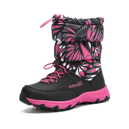 Snow Boots for Girls Fluff Lined Outdoor Lightweight Comfortable Winter Warm (Best Lightweight Walking Boots)