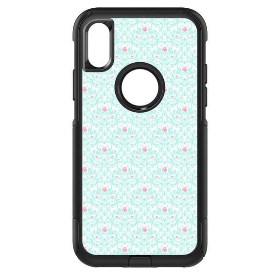 DistinctInk Custom SKIN / DECAL compatible with OtterBox Commuter for iPhone XS MAX (6.5" Screen) - Teal & Pink Rose Pattern
