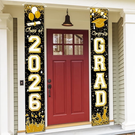 KUNPENG Graduation Decorations 2026, Class of 2026 Graduation Banner, Graduation Party Supplies, Graduation Porch Sign, 70.9 x 11.8 Inch, 2026 Grad Printed Decor, 2 Pcs