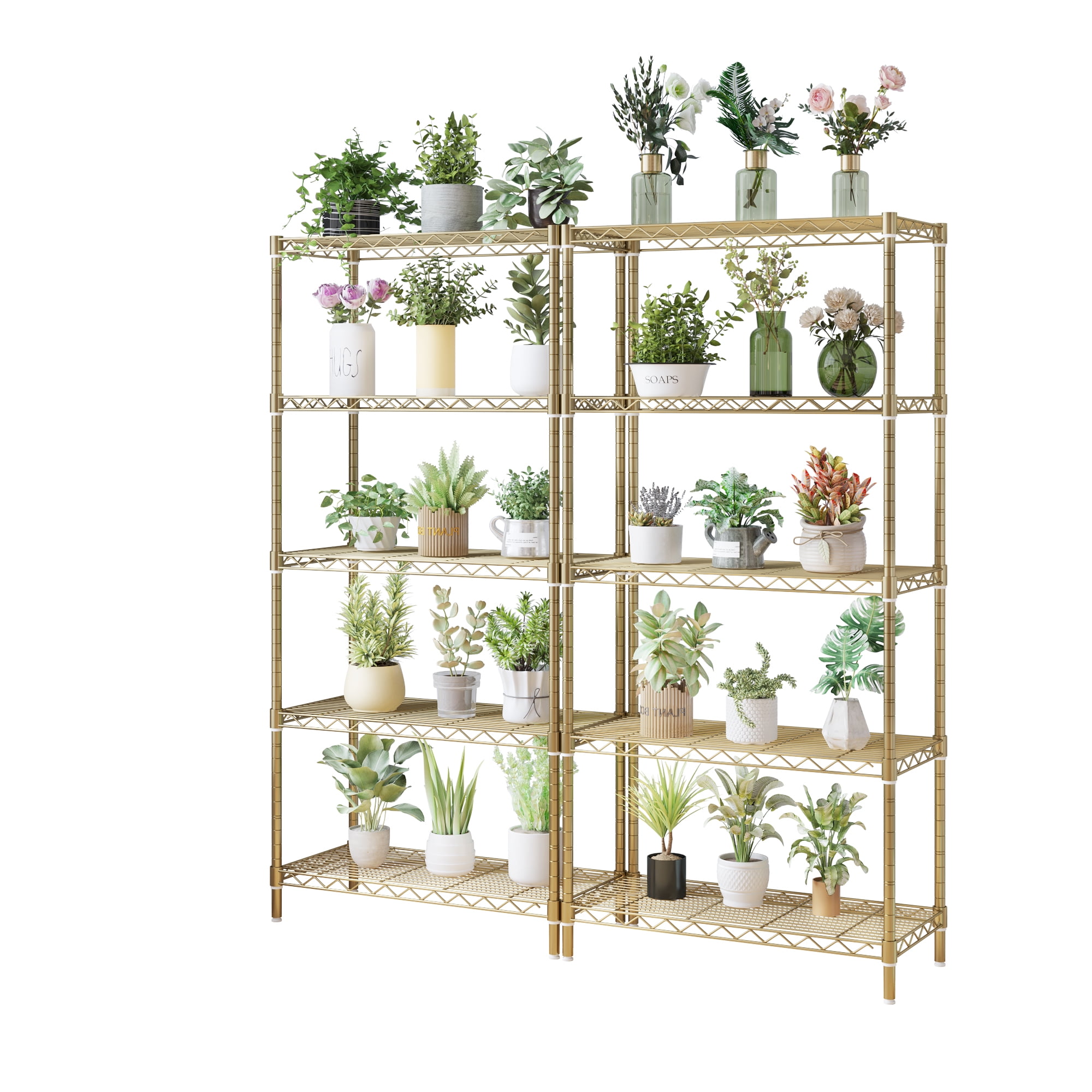 5-Tier Heavy Duty Carbon Steel Bakers Rack Adjustable Wire Shelving Unit with Leveling Feet Tool-Free Assembly Multiuse Storage Shelf for Kitchen Garage Pantry
