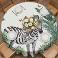 thumbnail image 3 of Round Tablecloth Tropical Botanical Waterproof Oil Proof Polyester Table Cloth Cover Decor for Home Dining Outdoor,Patio,Parties, 54" Dia. Zebra Butterfly Leaf Green White Black, 3 of 9