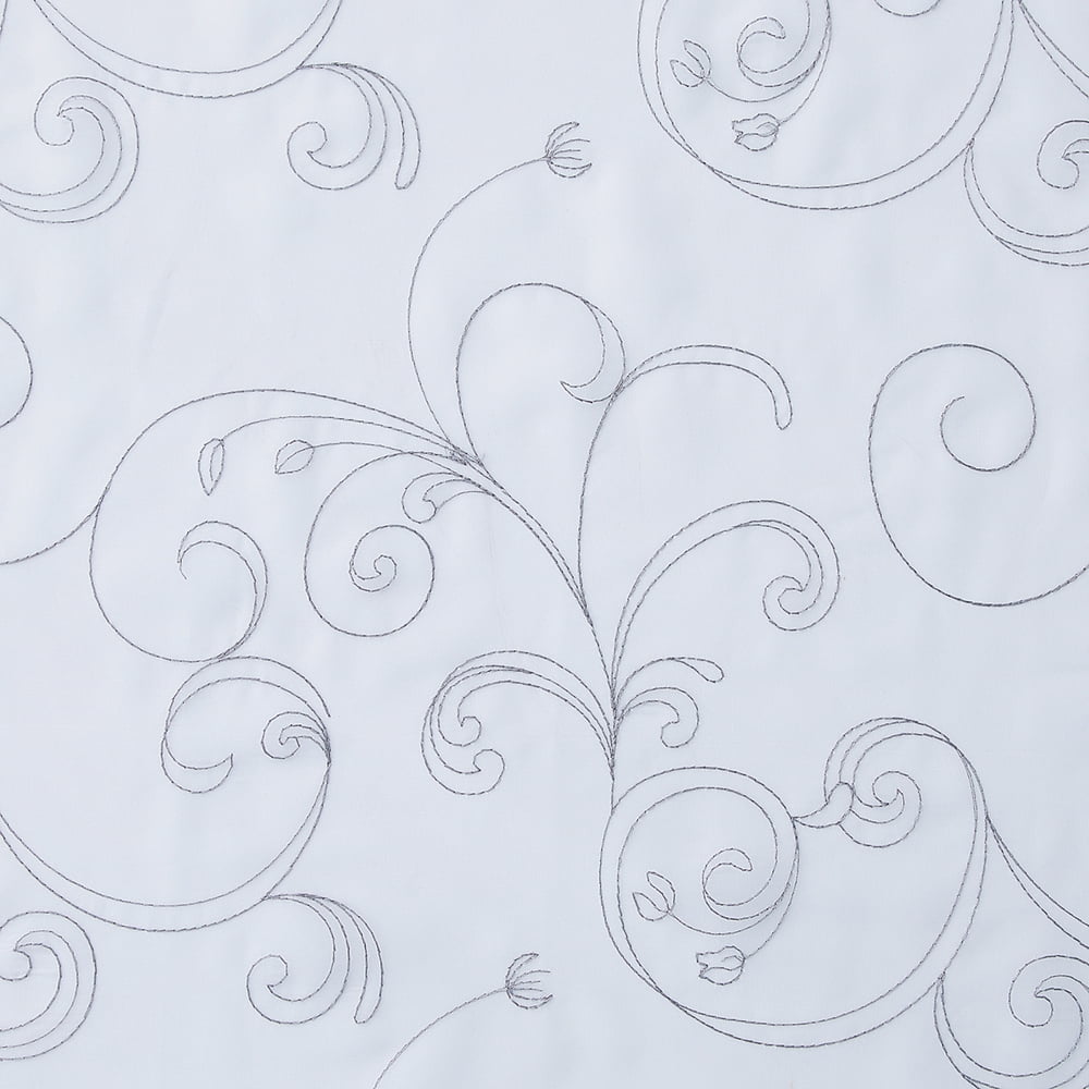 Mainstays Embroidered Scroll Rod Pocket Sheer Single Curtain Panel, White/Grey, 38" W x 84" L