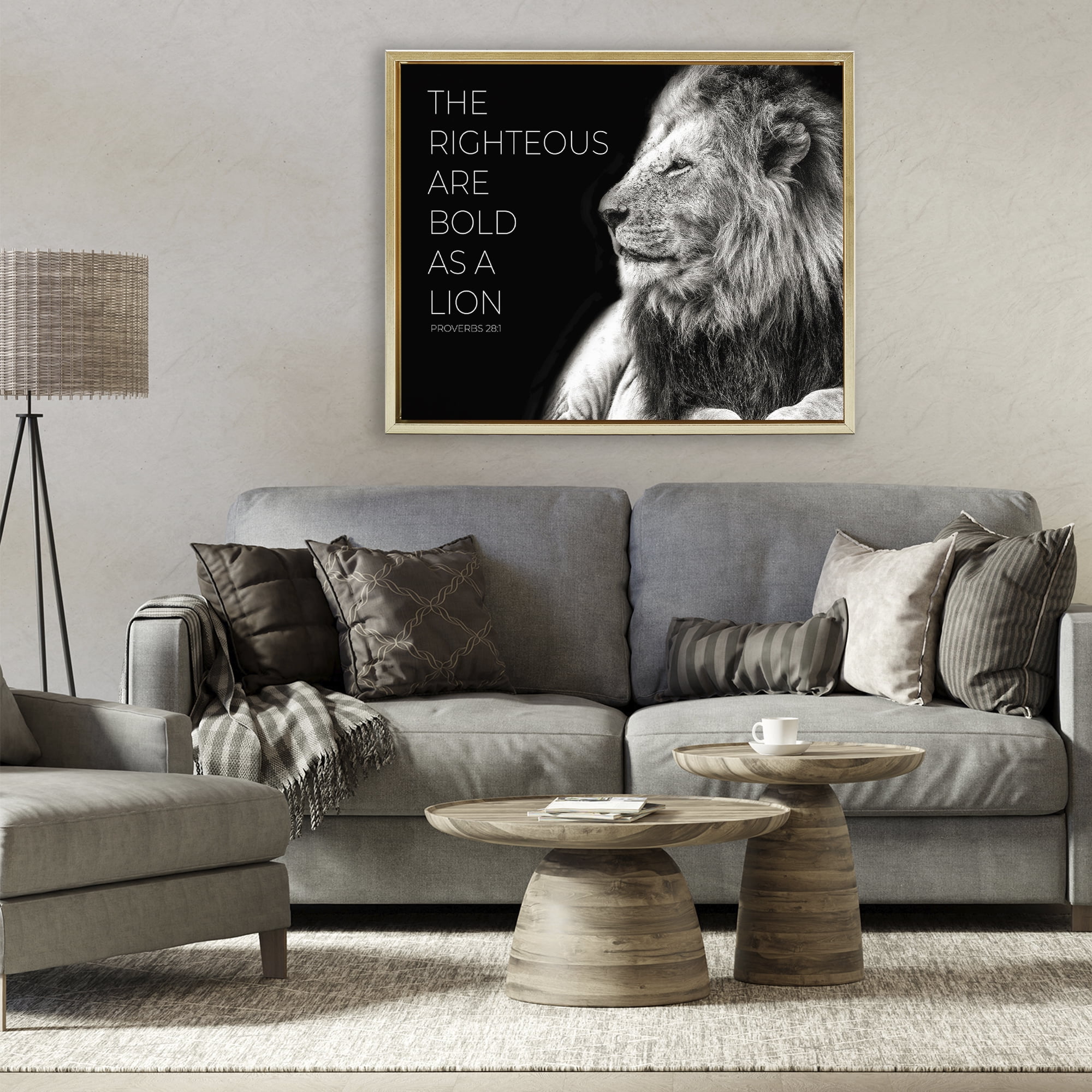 Stupell Industries The Righteous Bold As A Lion Gold Framed Floater Canvas Wall Art, design by Shelley Lake