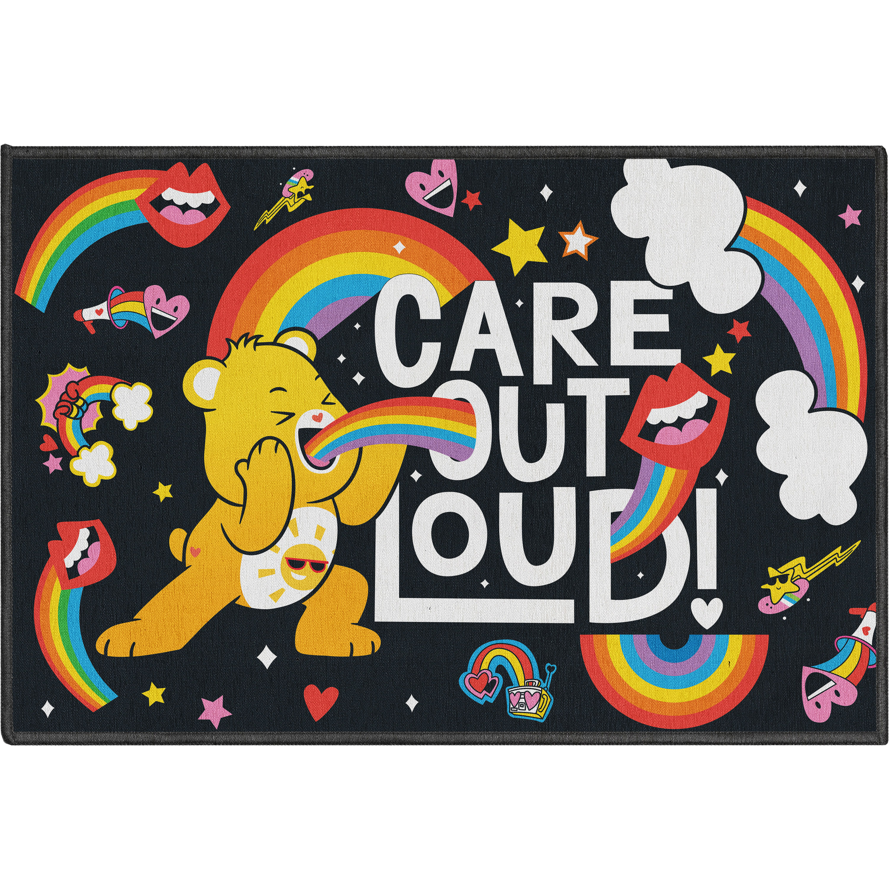 Well Woven Care Bears Care Out Loud Black 5' x 7' Area Rug Easy to Clean - Kid & Pet Friendly Rug Perfect for Playroom Living Room Bedroom