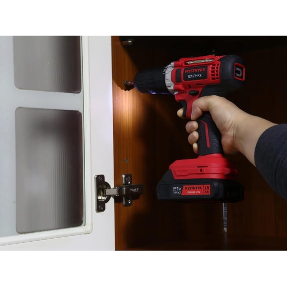 21V  Cordless Drill Driver Kit with 2 Batteries, Charger, 26 Accessories, LED Light