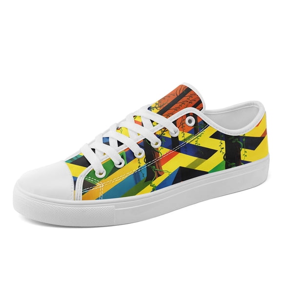 Coolcustomize Men's Plus Size Colorful Whimsical Abstract Geometry Casual Sneakers, Lightweight Dailywear Casual Walking Shoes, Fashion Trend Street Style, Round Toe Low-top Lace-up Canvas Shoes