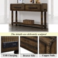 thumbnail image 5 of Light Luxury Retro Sofa Table with USB Ports &Power Outlets, Wood Console Table with Imitation Crocodile Skin Surface for Entryway/Hallway/ Living Room, Antique Yellow, 5 of 9