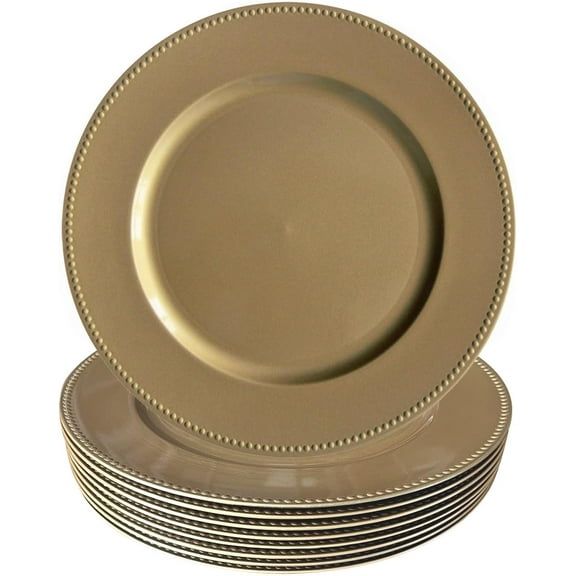 Bunique Round Charger Plates Gold Beaded Dinner Chargers - 13-inch Event Wedding Charger Plates (12 Pack), U-Beaded Charger Plates-12pc-G…