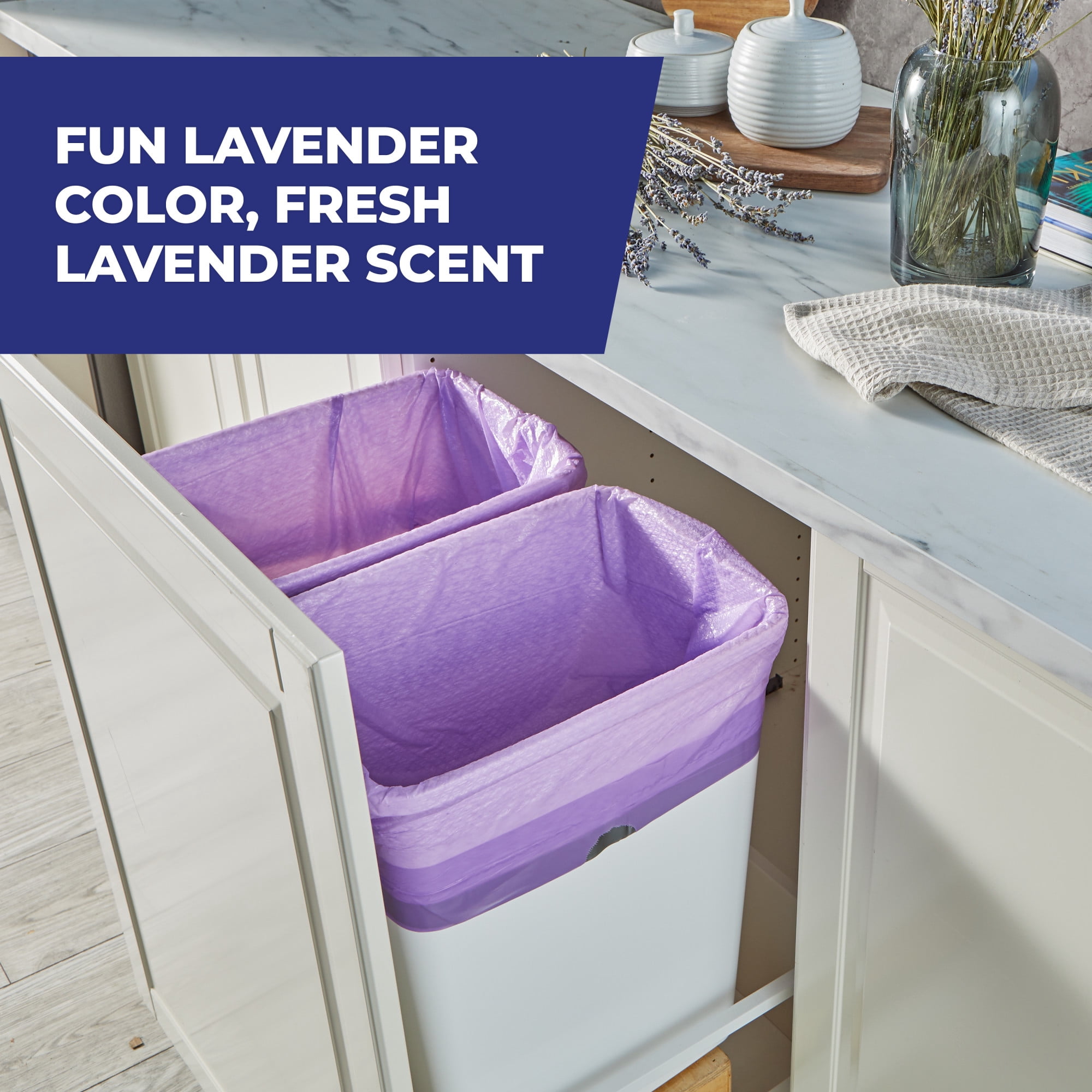 (6 pack) Hefty Ultra Strong 13 Gallon Trash Bags, Tall Kitchen Trash Bags, Purple, Fabuloso Lavender Scent, 20 Bags