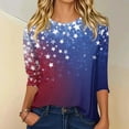 thumbnail image 2 of 250th Anniversary USA Shirts Women Plus Size 3/4 Sleeve Tshirts Casual American Flag Print Pullover Independence Day Patriotic Tops 4th of July Celebration Party Round Neck Blouses Sky Blue S, 2 of 4