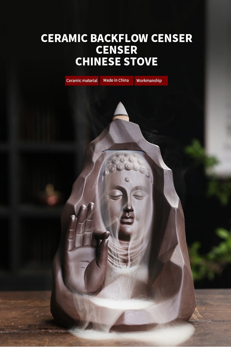 Purple Sand Buddha Sandalwood Incense Burner Waterfall Smoke Incense Holder Buddha's Palm Backflow Incense Burner Home Decoration
