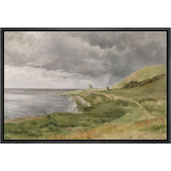 PixonSign Framed Canvas Print Wall Art Green Mountain Range Stormy Landscape Nature Wilderness Illustrations Fine Art Farmhouse Floral Botanical Calm/Relax Cozy for Bedroom - 24"x36" Black