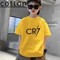 thumbnail image 2 of Ropa de moda con estampado de estrellas de fútbol para niños, camiseta de algodón negra de manga corta de verano para niños y niñas, camisetas deportivas, 2 of 5