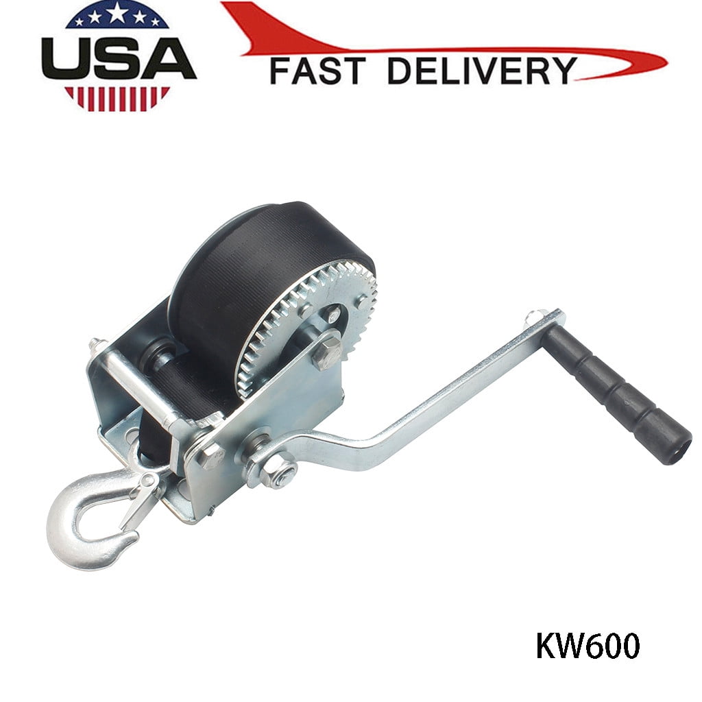 Hand Winch 600Lbs Hand Crank Strap Gear 6M Polyester Strap ATV Boat