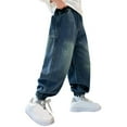 thumbnail image 7 of Dezsed Boys Straight Leg Baggy Jeans Kids Boys Elastic Waist Casual Loose Pull On Denim Pants with Pockets 11 Years Blue, 7 of 7