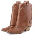 thumbnail image 4 of RONILURN Women's Foldable Cowboy Ankle Boots Pointed Toe Chunky Heel Slip On Rivets Western Boots, 4 of 12