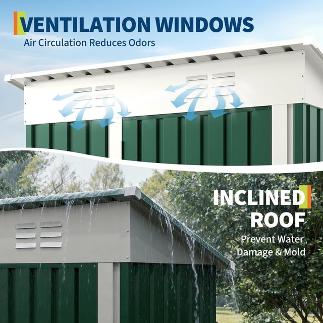 QinaQin Rangement Extérieur en Métal Robuste 5 X 3 Pi, Toit en Pente, Vert Foncé