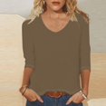 thumbnail image 2 of 3/4 Length Sleeve Womens Tops V Neck Soft Shirt Business Casual Trendy Spring Blouse Loose Work Office Outfits, 2 of 3