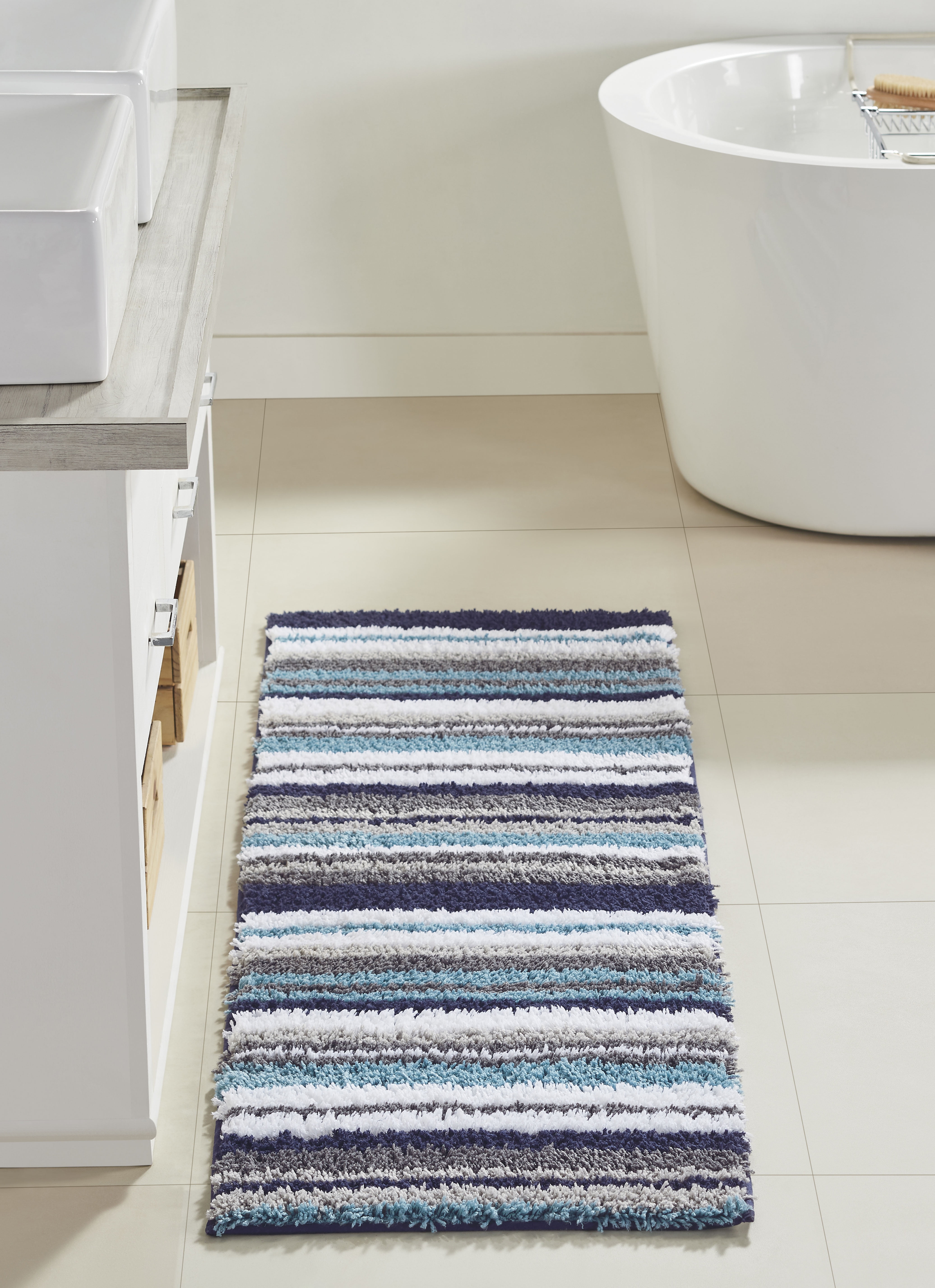 Better Trends 3 Piece Bathroom Rug Set 100% Polyester Soft Water Absorbent Non Slip Bath Mat Machine Washable Rug Griffie Collection - Blue