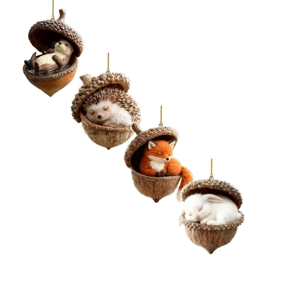 Miommo 4 Pack Rustic Animal Ornaments, Woodland Christmas Tree Decorations, Cute Acrylic Forest Creatures Hanging Decor, Cozy Nature Themed