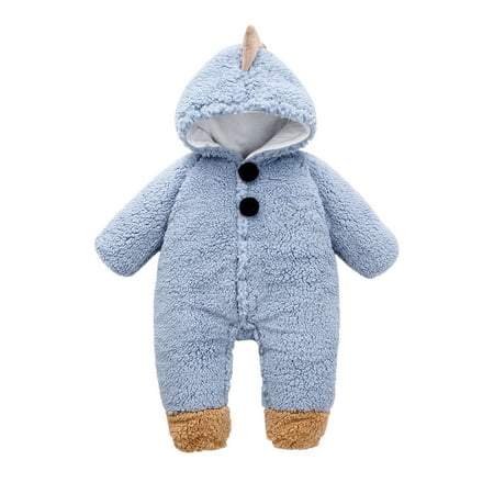 

WREESH Toddler Baby Boys Girls Romper Winter Solid Color Long Sleeve Onesie Jumpsuit Color Plush Cute Bear Ears Thick Keep Warm Jumpsuit Romper Blue
