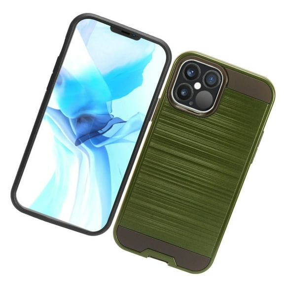 Apple iPhone 12 /iPhone 12 Pro (6.1") Phone Case Brushed Texture Slim Hybrid Dual Layer Hard & TPU Armor Rugged Cover for iPhone 12 /12 Pro ,by Xcell - Green