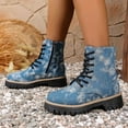 thumbnail image 2 of Women's Ankle Boots Fashionable Round Toe Denim With Lace Up Design and Heel for Stylish Comfort in Daily Wear and Work, 2 of 9