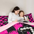 thumbnail image 5 of Manfei Pearl Print Monogrammed J 7-Piece Twin Bedding,Black Pink Grid Bedding Comforter Set,Pink Reversible, 5 of 7